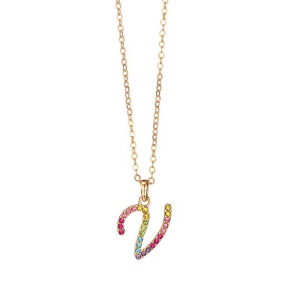 Elegant Multicolor Initial 'V' Necklace